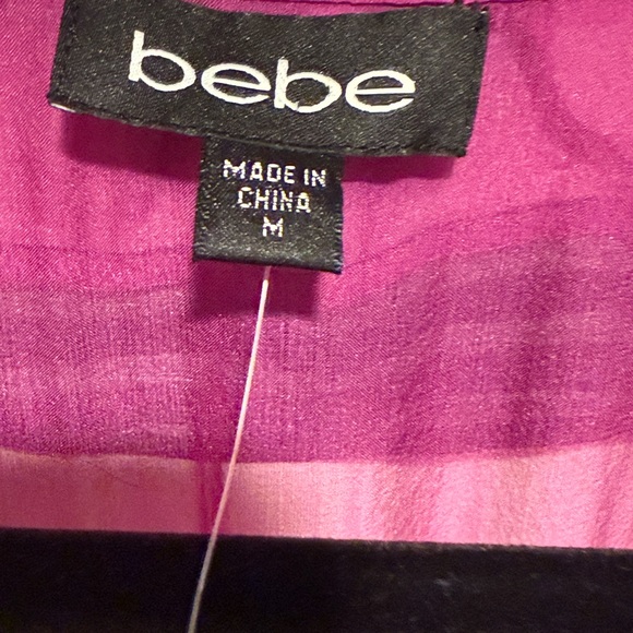 Bebe NWT Size M Pretty Pink Purple Black Silk High Waisted Ruffled Dress. (0573) - Picture 15 of 16